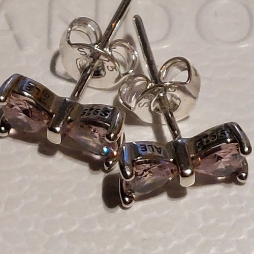 Pandora bow stud earrings with pink zirconia