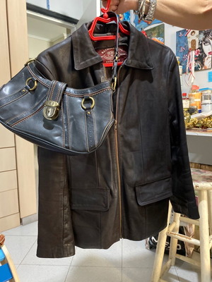 Leather jacket and bag used, made of calfskin