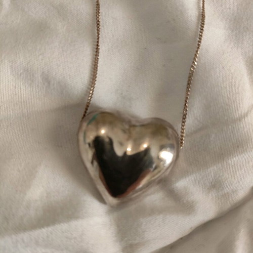 Tiffany&Co. 925 Silver Vintage Puffy Heart Necklace Like New