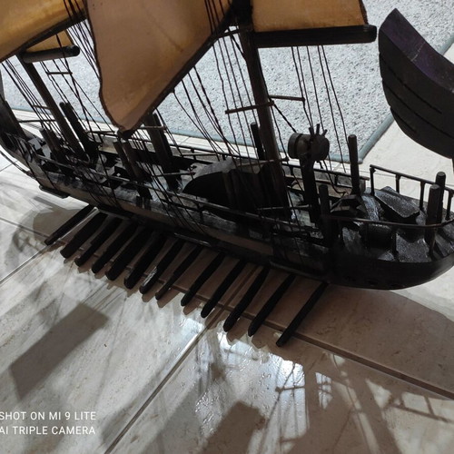 Handmade wooden sailboat used