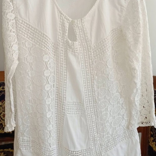 G.C. Overseas White Boho Lace Cotton Tunic Blouse XL like new