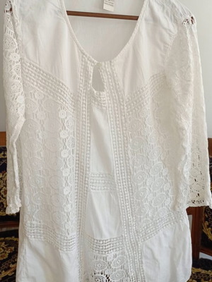 G.C. Overseas White Boho Lace Cotton Tunic Blouse XL like new