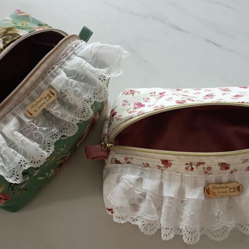 Handmade toiletry bag with velvet lining, colorful