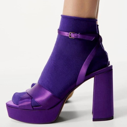 Zara purple satin heeled sandals with platform new, size 36