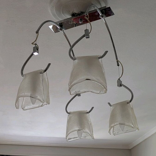 Set of three metal ceiling lights with crystal shades like new