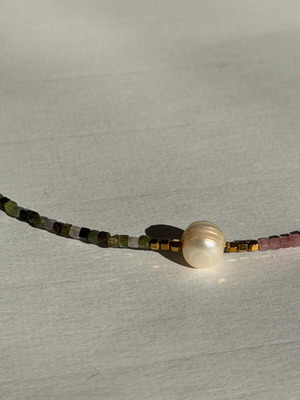 Handmade necklace with tourmaline and pearl new