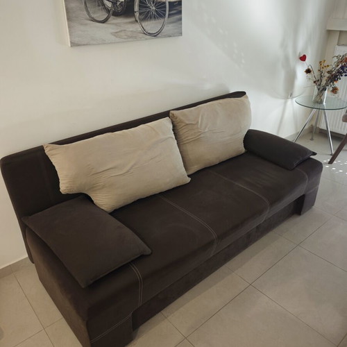Sofa bed set with storage, double bed, bookshelf, table, chairs