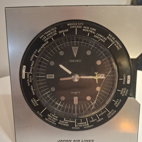Seiko Seikosha Japan Airlines World Time Quartz Desk Clock used