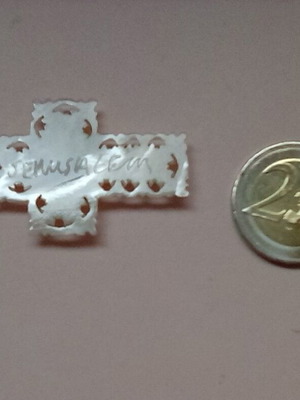 Handmade cross pendant from mother of pearl with Jerusalem inscription, new
