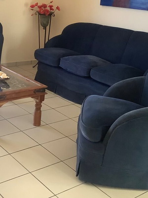 Three-seater sofa and two armchairs set, deep blue