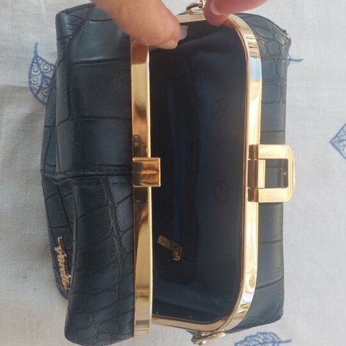 Handbag dark blue leatherette, like new