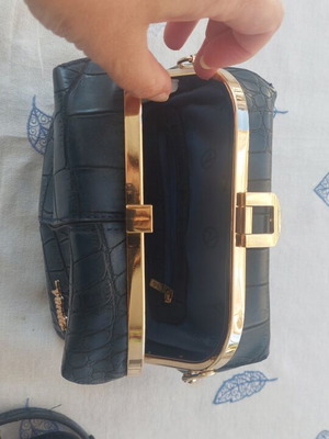 Handbag dark blue leatherette, like new