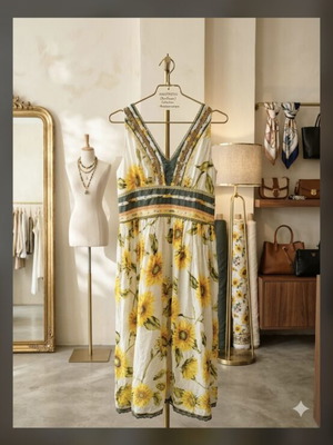 Summer dress Laura Donini like new, long with sunflower pattern