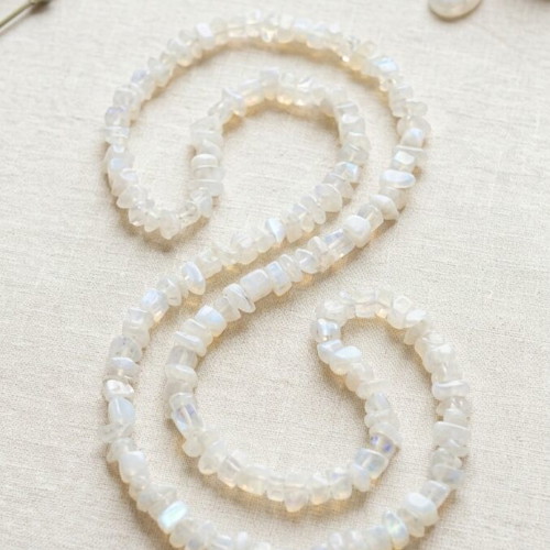 Long necklace with raw opalite moonstone beads, new