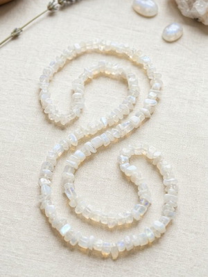 Long necklace with raw opalite moonstone beads, new