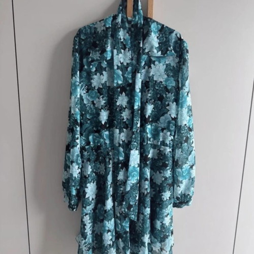 Vassia Kostara Floral Mini Dress New M/L, Black and Turquoise