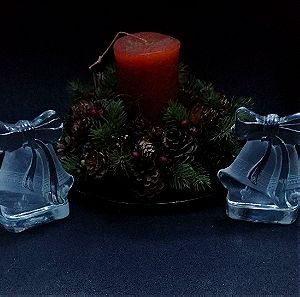 Κηροπήγια για ρεσω,ζευγάρι, χειροποίητο κρύσταλλο Nybro " Christmas Bell" Sweden 80'