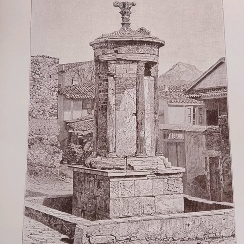 Woodcut 1888 Athens Lysicrates Monument used 18x23cm