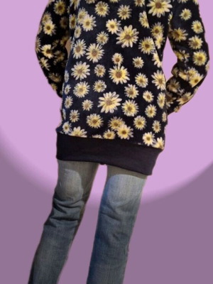 Fleece jacket with hood and ears medium-small like new, blue with daisies