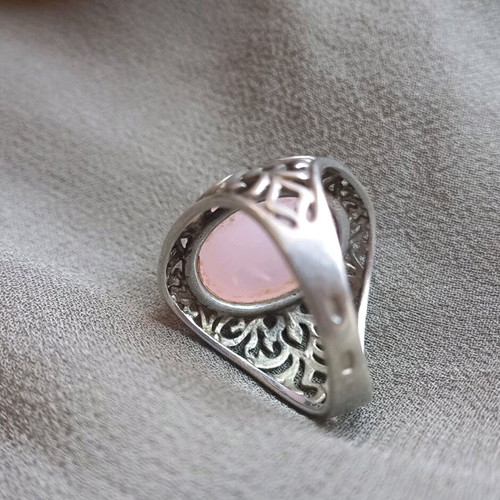 925 ring with rose quartz, vintage, used, size 17