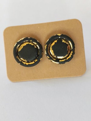 Handmade earrings polymer clay with steel clasp black and gold