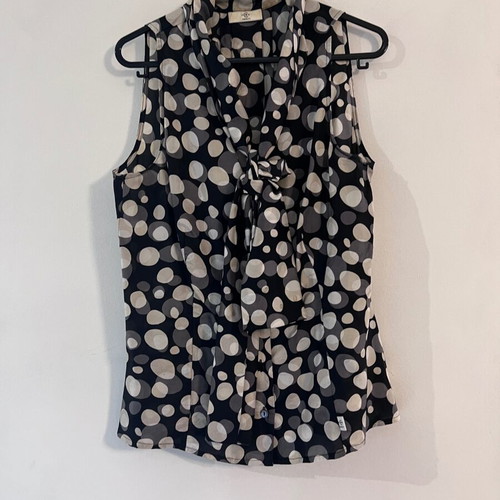 Cerruti 1881 sleeveless silk blouse with polka dot tie-neck, like new