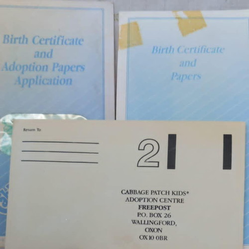 Set of 2 used vintage adoption papers and birth certificates Cabbage Patch Kids