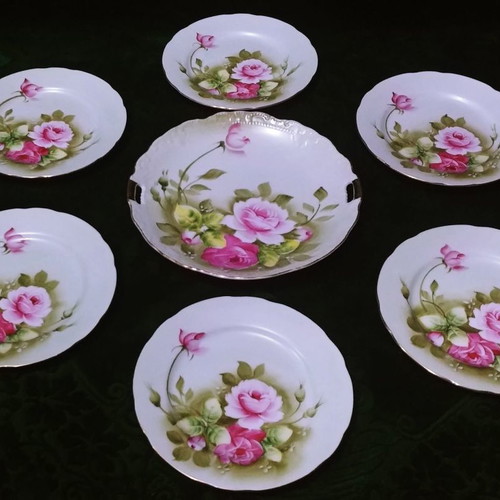Lefton Heritage Green pasta set Japan 1940-1950 new, 7 pieces