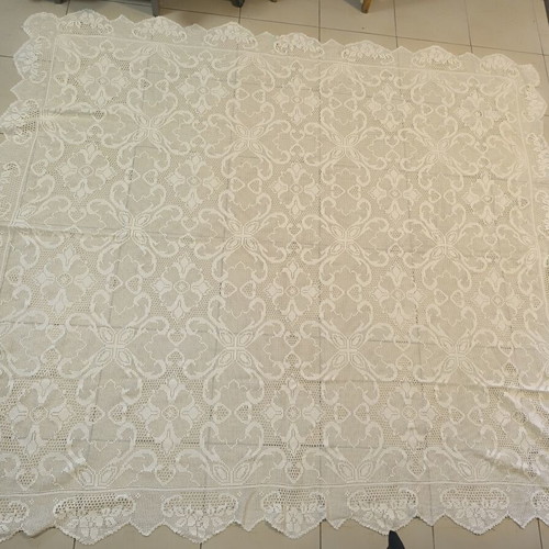 Vintage Handmade Tablecloth with Crochet, Large, Like New