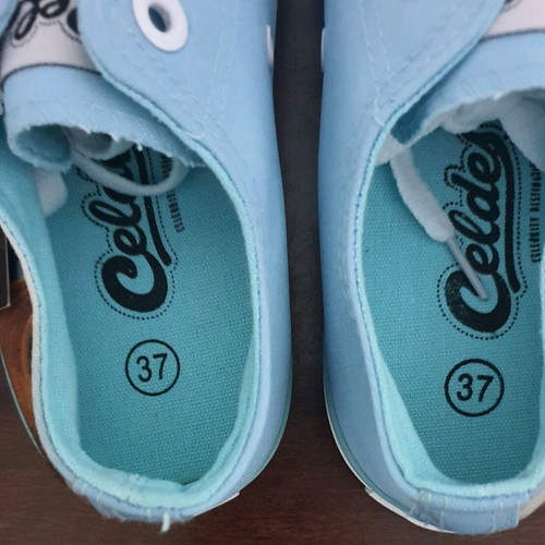 Celdes sneakers new, size 37, blue with artistic design