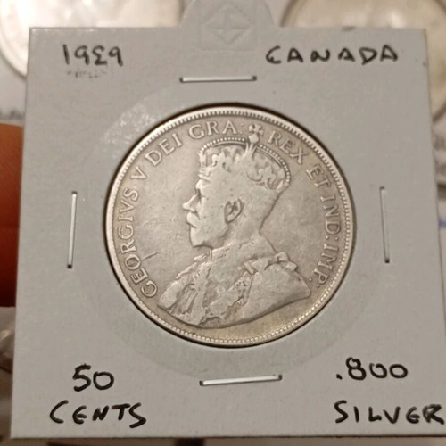 Silver Canada 50 cents coin 1929 used, King George V