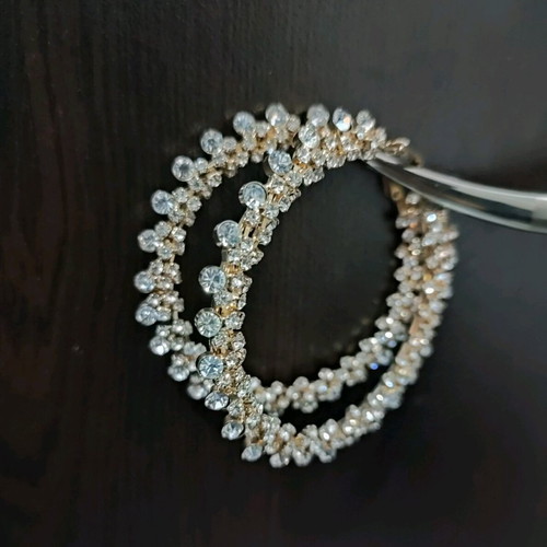 Faux earrings gold hoops like new, all rhinestone