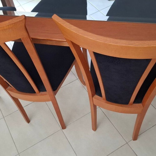Dining set cherry wood and glass table with 6 chairs like new