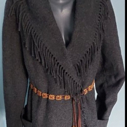 Wool coat used with wrap and fringes Cristian Berg gray unisize