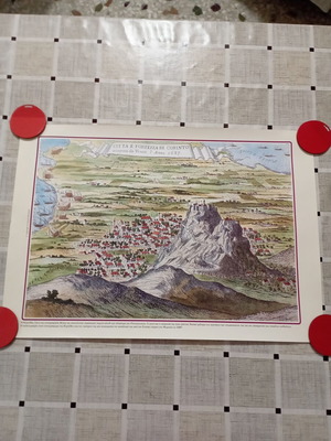 Decorative engraving of Corinth city and fortress during Venetian rule