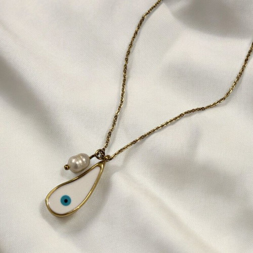 Pendant Drop Eye Amulet with Pearl New, Stainless Steel