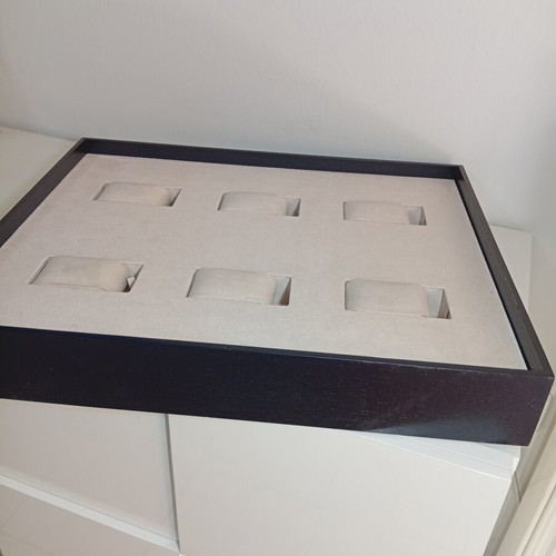 Luxury watch organizers set of 2, navy blue wood and beige suede