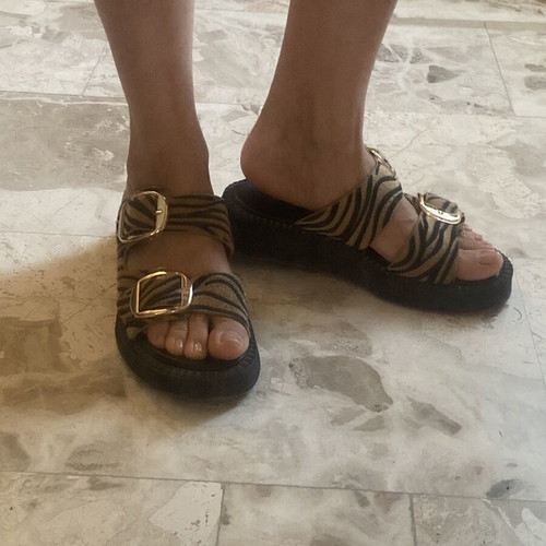 Women's slippers with buckles like new, Greek handmade