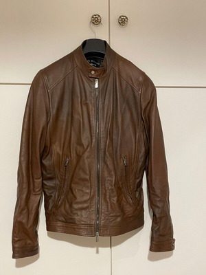 Authentic men's brown leather jacket, size M