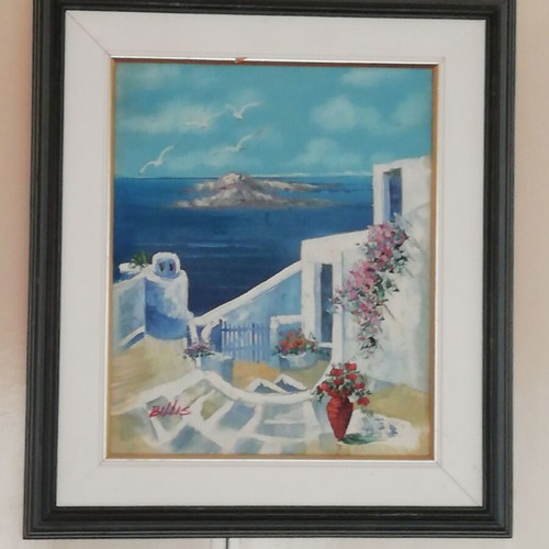 Composition of two oil paintings with Cyclades themes like new