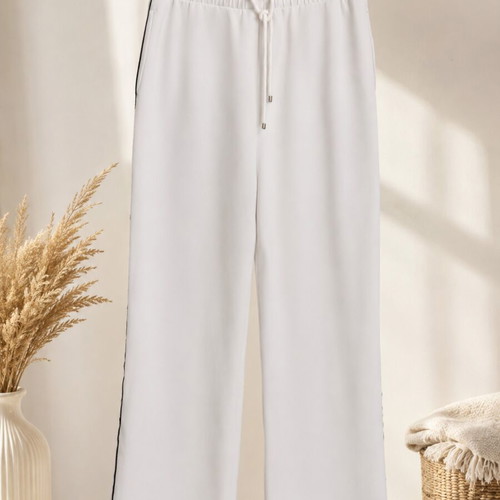 White summer wide-leg pants with side stripes