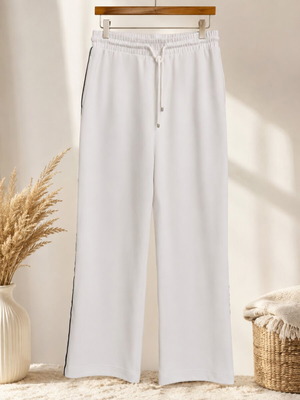 White summer wide-leg pants with side stripes