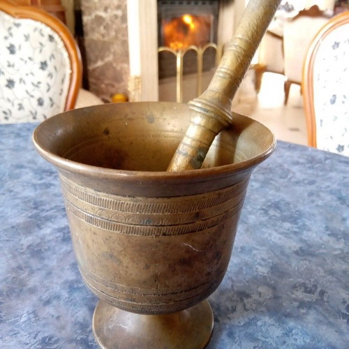 Old brass mortar and pestle