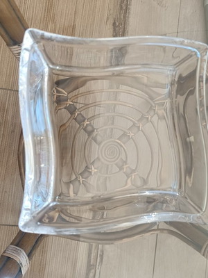 Glass decorative bowl, square design with wavy sides