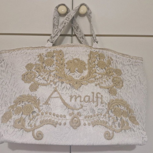 Beach bag new with lace and embroidery, white handbag