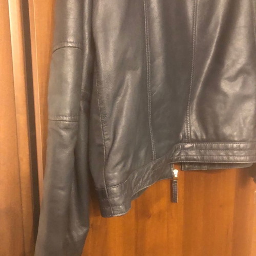 Leather jacket used with fabric hood blue XXL