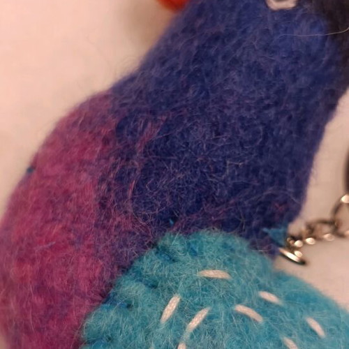 Felt keychain colorful handmade with bird charm