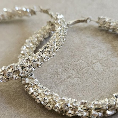 Silver hoop earrings with rhinestones