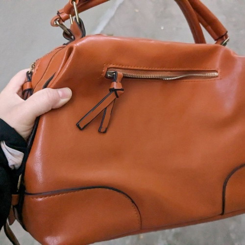 Synthetic handbag new, camel color