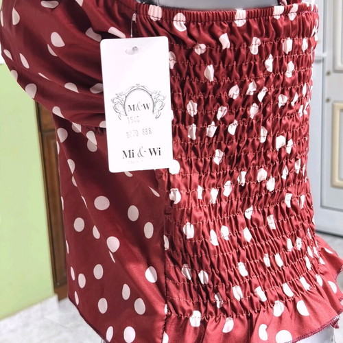 Crop top polka dot burgundy with beige-brown spots new, S-M